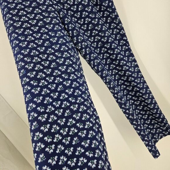 Hill House Pants Blue Floral Print Wide Leg Side Zip Stretch Palazzo Lounge Sz M - Picture 2 of 9